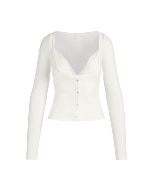 Skims White Long Sleeve Top With Bralette