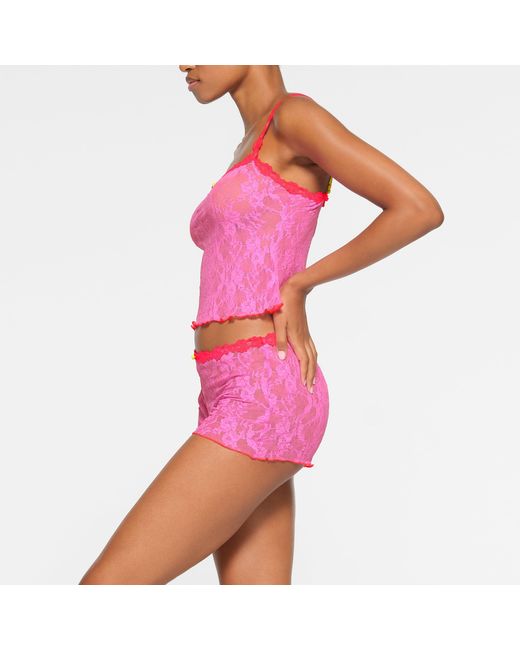 Skims Sleepover Lace Cami Top And Tap Short Set in Pink