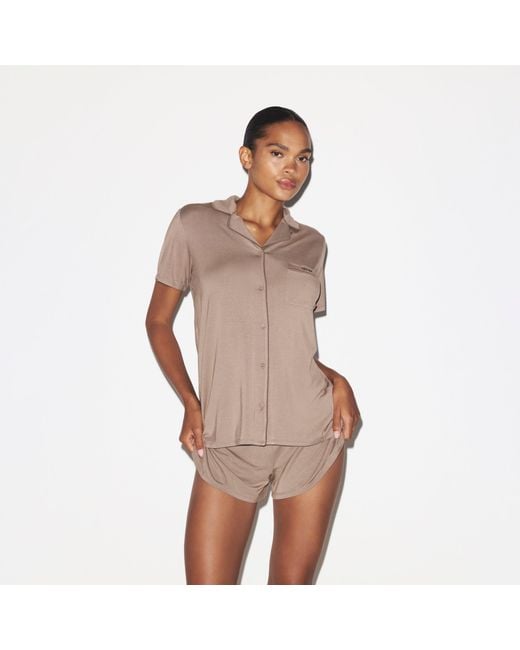 Skims Brown Sleep Short Sleeve Button Up Set