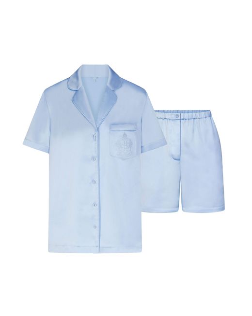 Skims Blue Short Sleeve Button Up Pajama Set