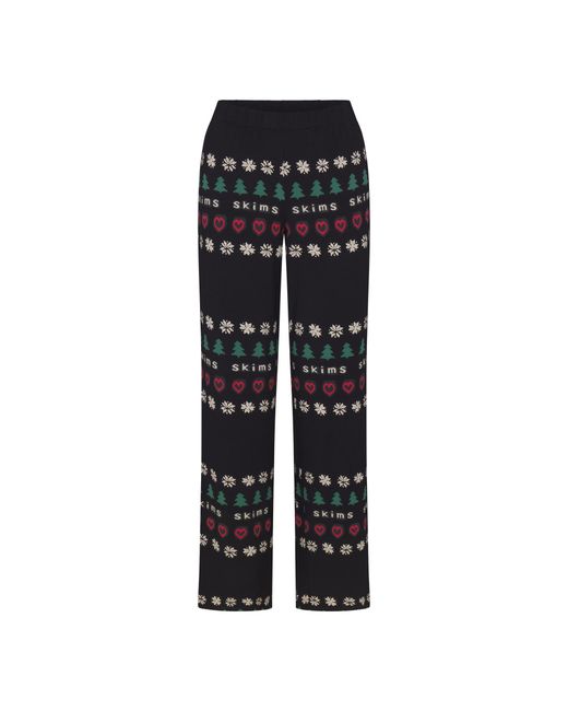 Skims Black Pajama Long Sleeve Button Up Set Onyx Pine Fair Isle