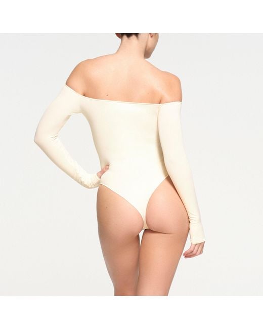 Skims Essential Off The Shoulder Bodysuit Ecru in White