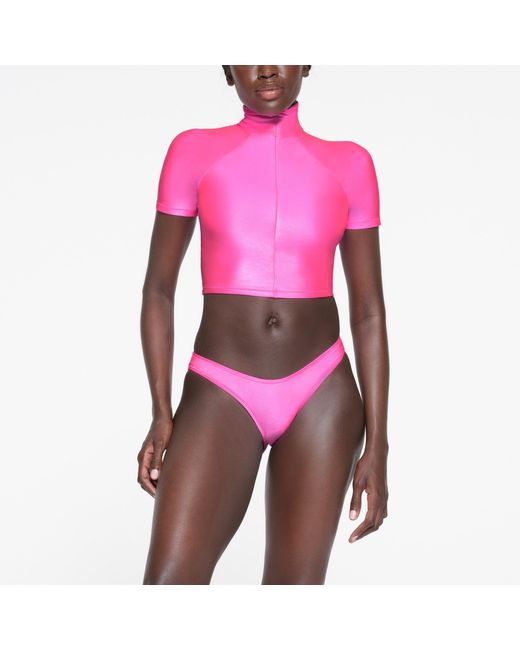 Skims Pink Super Cropped Zip Front T-shirt