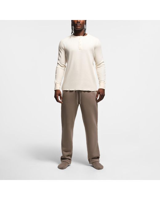 Skims White Textured Waffle Henley Long Sleeve Shirt for men