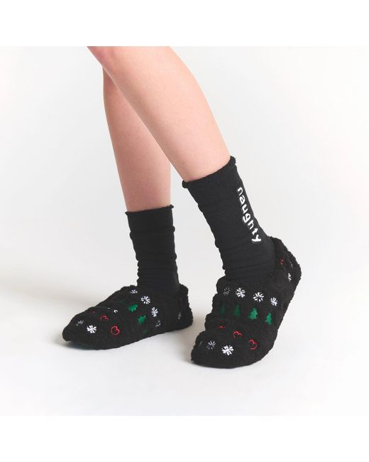 Skims Black Sherpa Slipper Onyx Pine Fair Isle