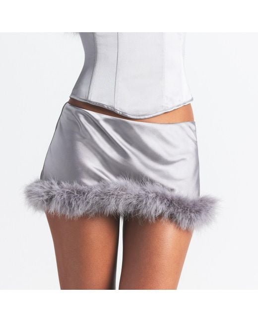 Skims White Feather Trim Low Rise Mini Skirt