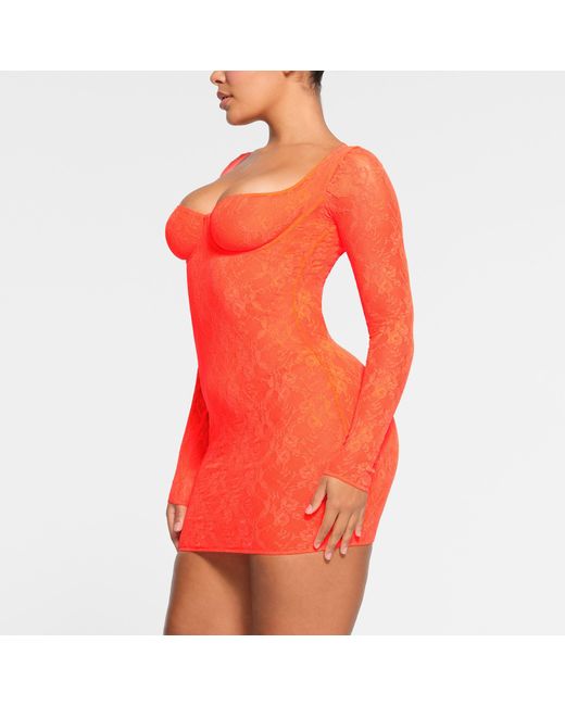 Skims Red Lined Long Sleeve Underwire Dress