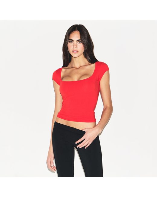 Skims Red Scoop Neck T-Shirt