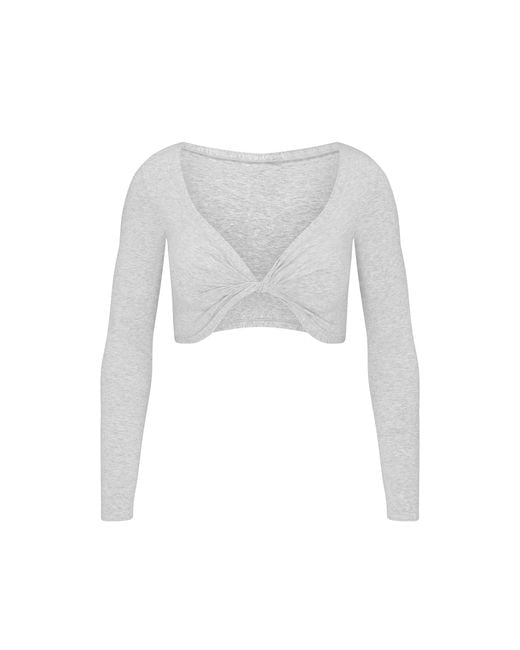 Skims White Long Sleeve Cropped Top