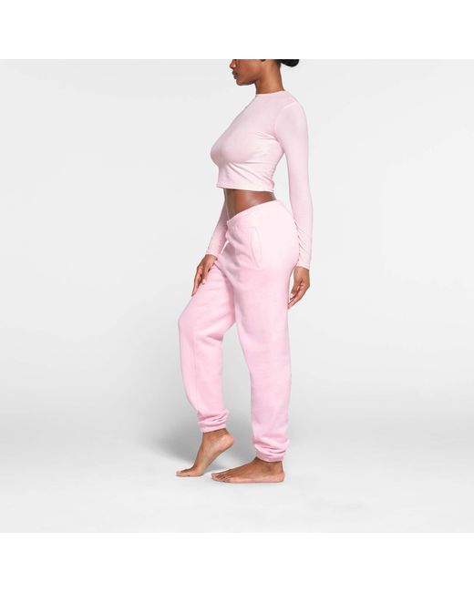 Skims Pink Cropped Long Sleeve T-shirt