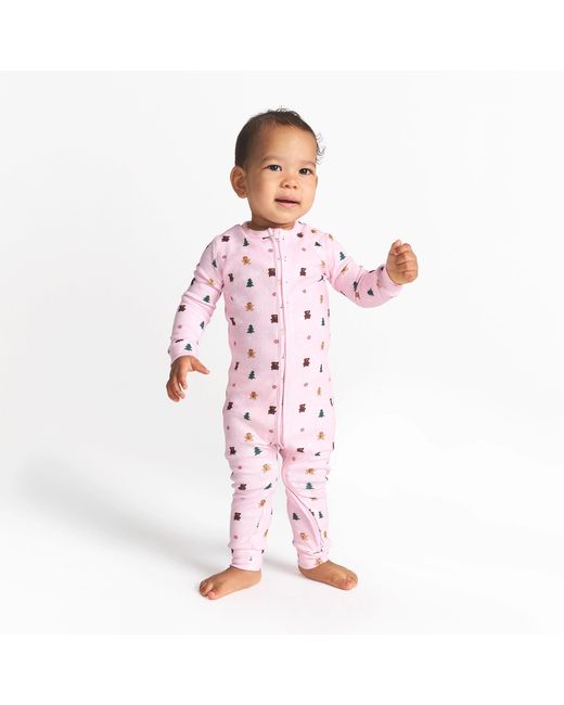 Skims Pink Plush Pointelle Baby Onesie Cherry Blossom Snow Print