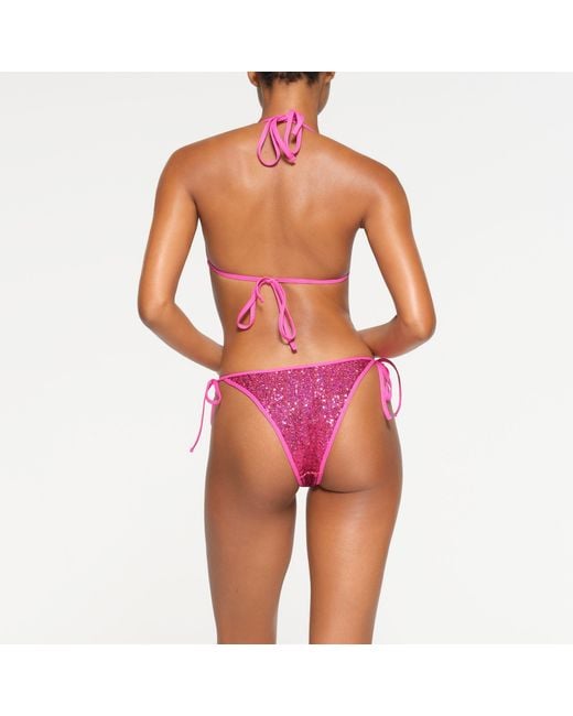 Dark Blue Pink String Swimwear Shiny Sequins Triangle Micro