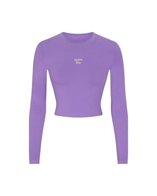 Skims Purple Embroidered Long Sleeve Cropped T-shirt