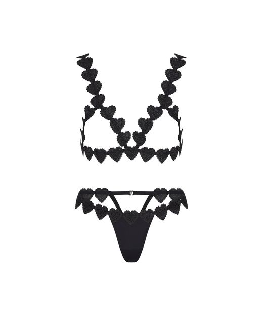 Skims Black Open Cup Bralette And Thong Set