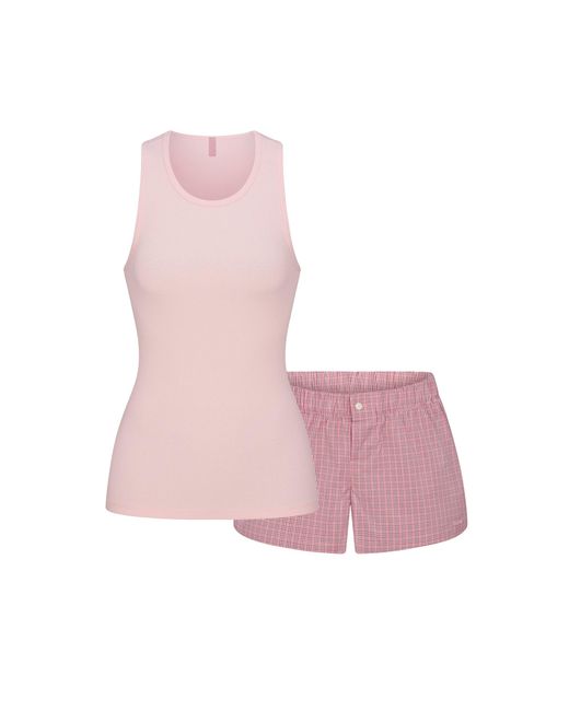 Skims Pink Boxer Pajama Set