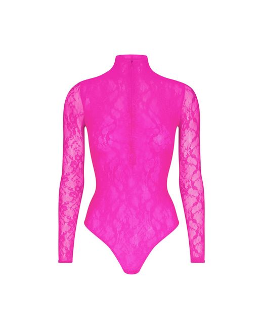 Skims Pink Lined Long Sleeve Thong Bodysuit