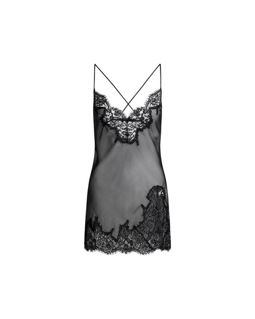 Skims Lace Mini Slip Dress in Black | Lyst