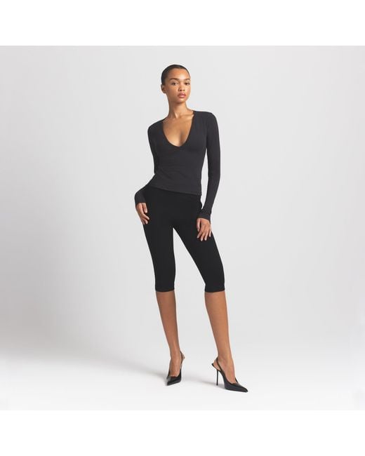 Skims Long Sleeve Plunge Top in Black | Lyst