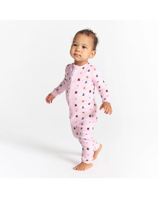 Skims Pink Plush Pointelle Baby Onesie Cherry Blossom Snow Print