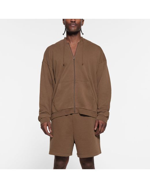 Skims Brown Relaxed Zip Up Hoodie for men