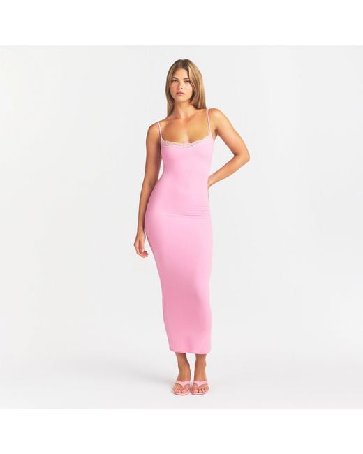 Skims Long Slip Dress in Pink