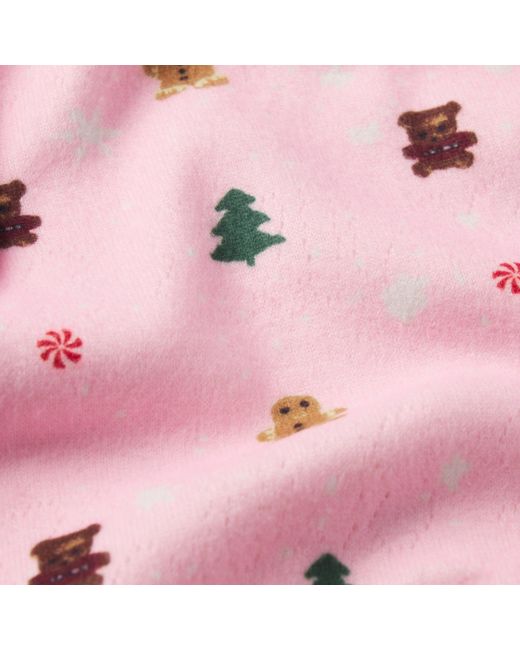 Skims Pink Plush Pointelle Baby Onesie Cherry Blossom Snow Print