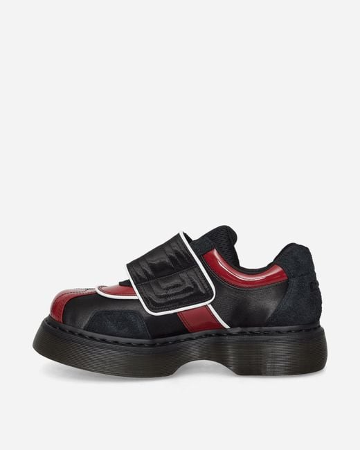 Dr. Martens Black S Buzz Strap Satin Lux High Gloss Patent Loafers Scarlet