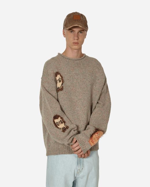 Acne Natural Jacquard Skull Sweater Melange for men