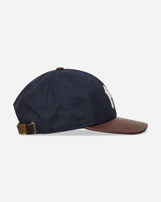 KTZ Blue Yankees Mlb Leather Visor 9forty M-crown Adjustable Cap Dark Brown for men
