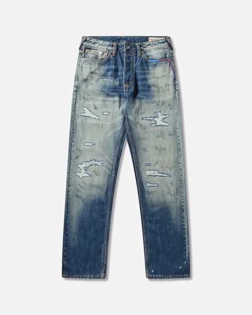 Evisu Blue S Seagull Embroidery 7-Pocket Washed Regular Fit Jeans for men