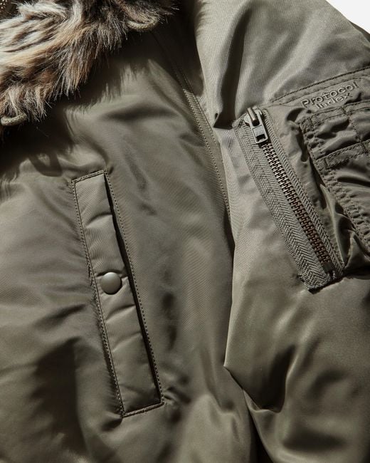 Protocol Index Green Exaggerated Shoulder Fur N2B Jacket for men