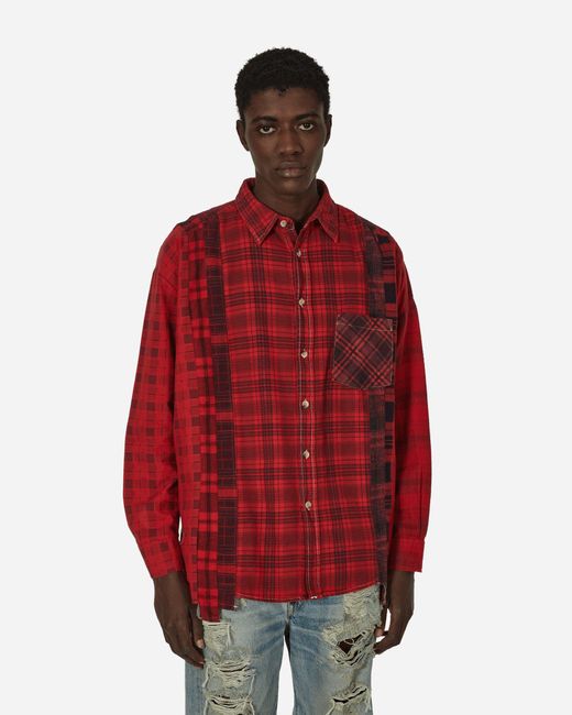 Needles Red 7 Cuts Flannel Wide Shirt Over Dye for men