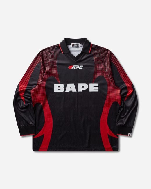 A Bathing Ape Red Men S Ape Flame Monogram Jacquard Logo Relaxed Fit Football Jersey for men