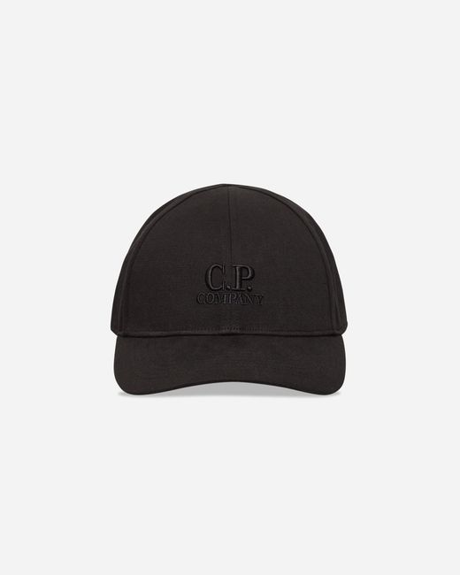 C P Company Black Gabardine Logo Cap for men