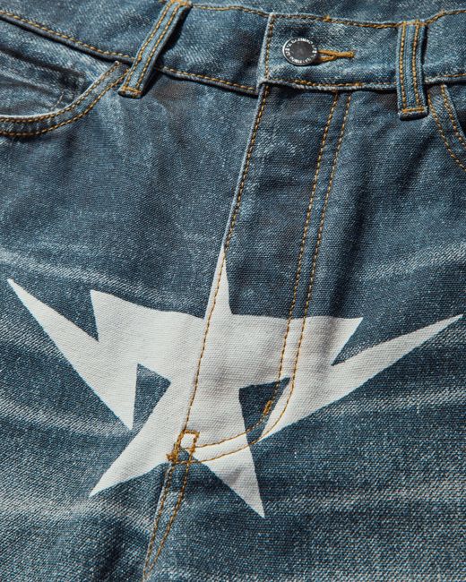A Bathing Ape Blue Men S Fake Print Sta Denim Pants Light Indigo for men