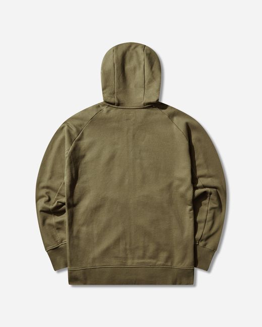 C P Company Green Men S Diagonal Raised Fleece goggle Zipped Hoodie Dried Herb for men