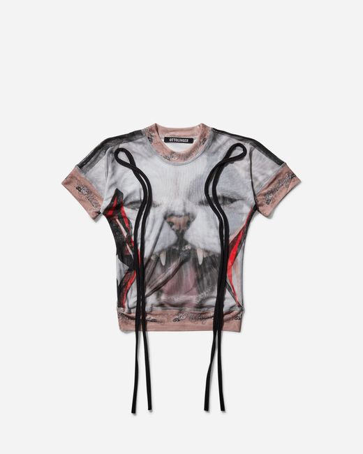 OTTOLINGER Gray S Mesh T-Shirt Cat Print