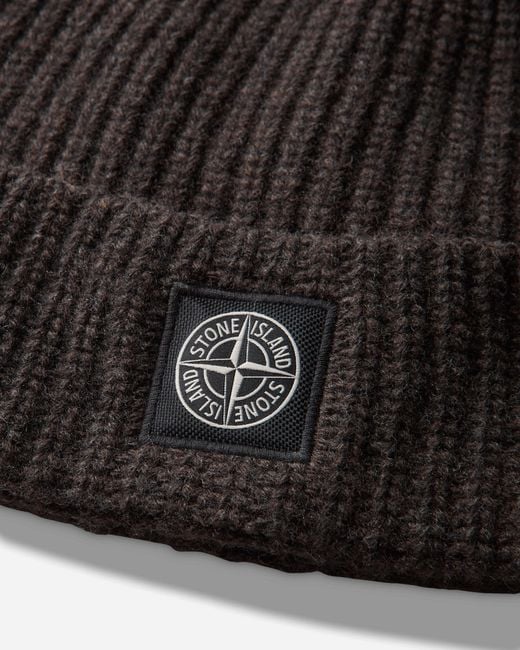 Stone Island Brown Light Rws Geelong Wool Beanie Lead for men