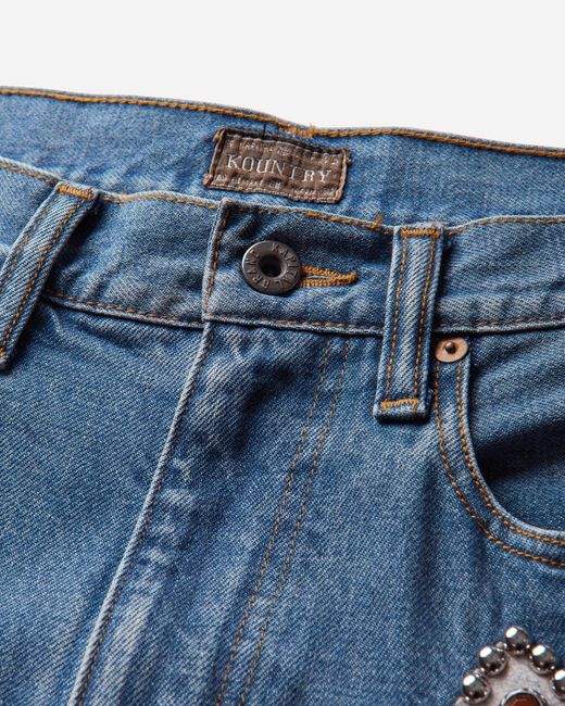 Kapital Blue Men S 14oz Denim Shorts (studs Remake) Washed Indigo for men