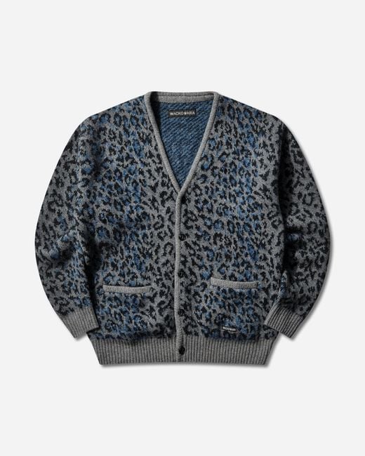 Wacko Maria Blue S Leopard Mohair Cardigan for men