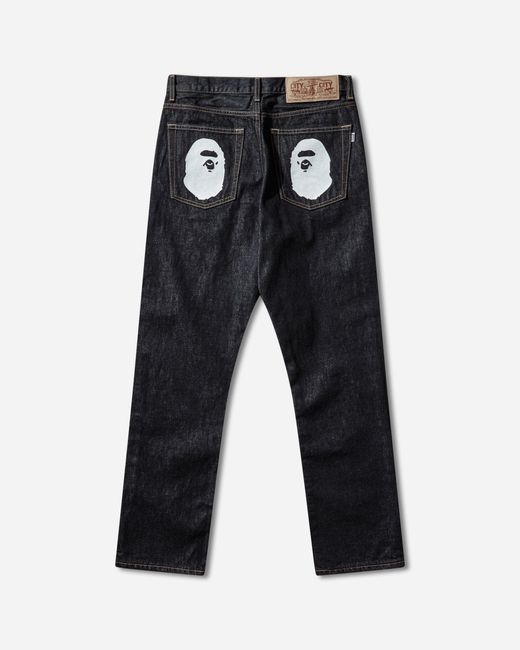 A Bathing Ape Blue S Ape Head Denim Pants for men
