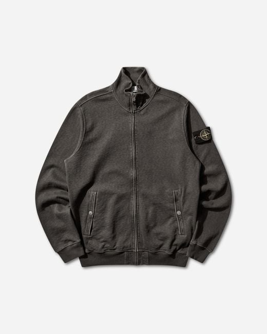 Stone Island Gray Malfilé Cotton Fleece Old Effect Zip-Up Track Jacket Charcoal for men