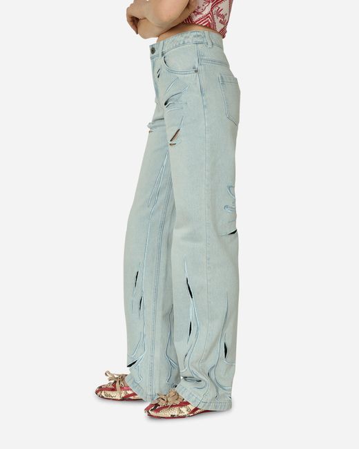 MARRKNULL Blue Embroidery Cutout Folds Jeans