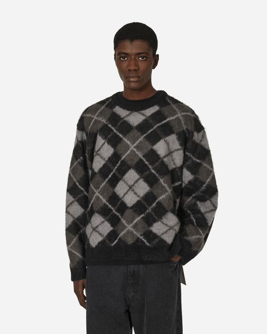 Neighborhood Black Argyle Pattern Mohair Sweater for men