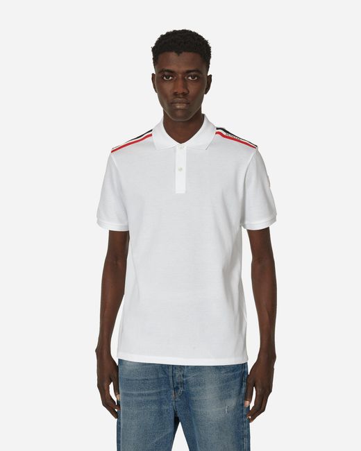 Moncler White Striped Polo Shirt for men