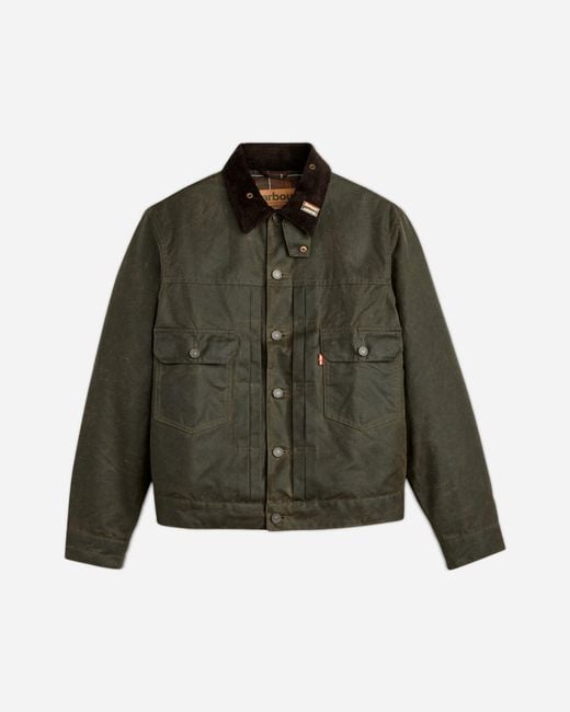 Levi's Green Men S Barbour Type Ii Waxed Trucker Jacket Olive for men