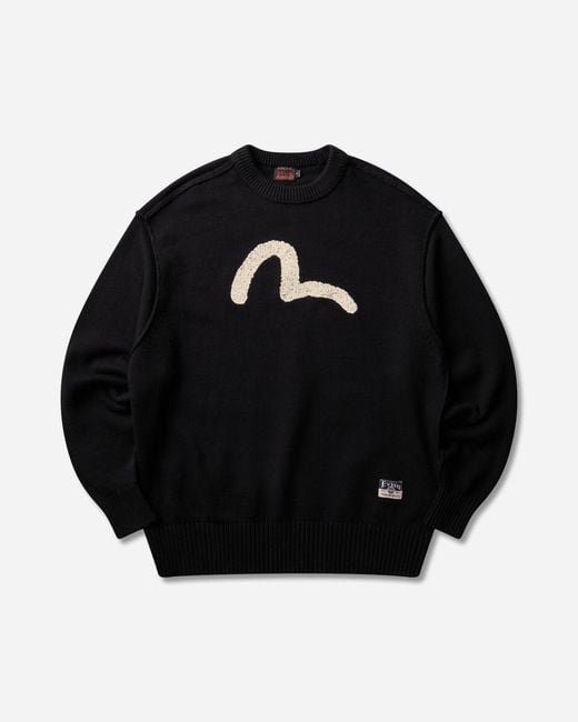 Evisu Black S Logo Embroidery Knit Pullover for men