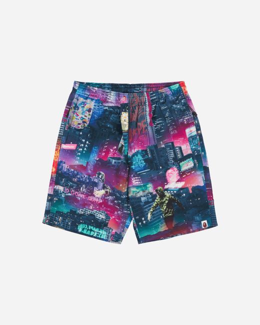 A Bathing Ape Blue Men S Neon Tokyo Track Shorts Multicolor for men