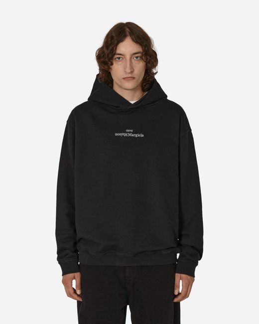 Maison Margiela Reversed Logo Hooded Sweatshirt in Black for Men | Lyst