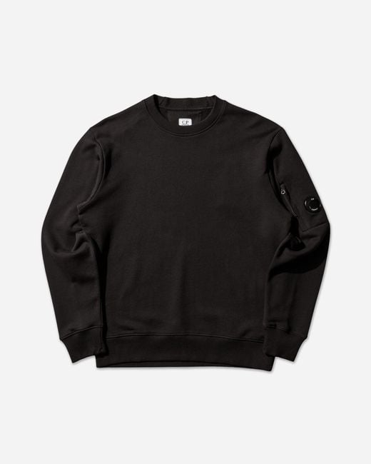 C P Company Black Men S Diagonal Raised Fleece Crewneck Sweatshirt for men